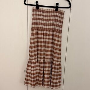 Nation LTD Brown and White Gingham Midi Skirt